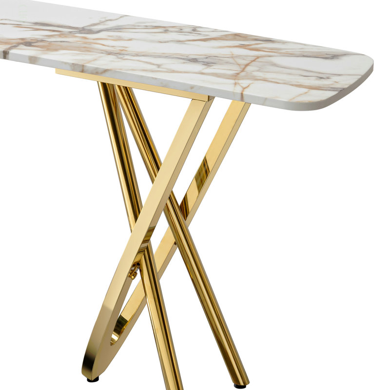 Console moderne moderne en acier inoxydable avec miroir à motif de marbre de 0,78 po d'épaisseur pour le salon