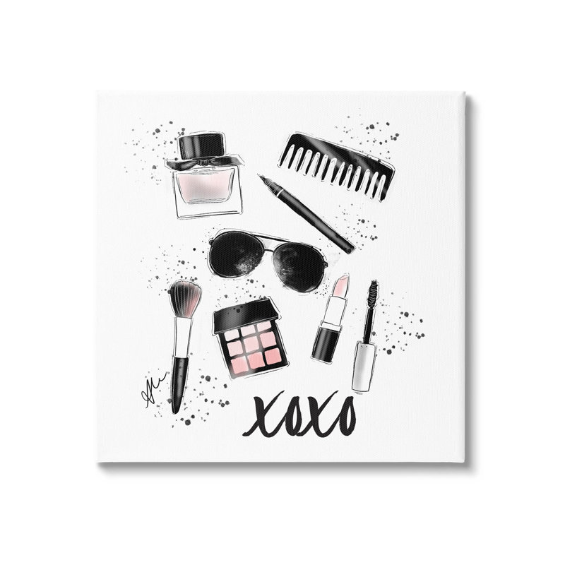 Art mural en toile Xoxo Glam Cosmetique par Alison Petrie, H 17 po x l 17 po x P 1,5 po