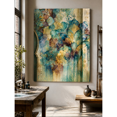 Motifs abstraits floraux et ornementaux, art mural sur toile aquarelle, décor artistique, impression décorative