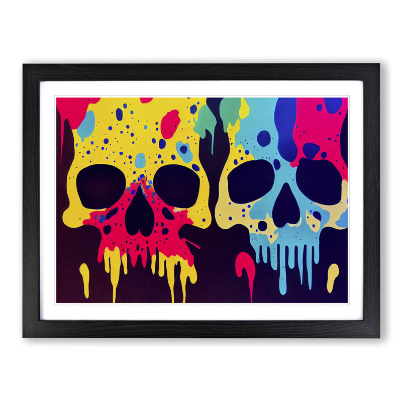 XH1022-7851X Skull Painting Abstract - Print, Black Framed, 25cm H x 34cm W x 2cm D