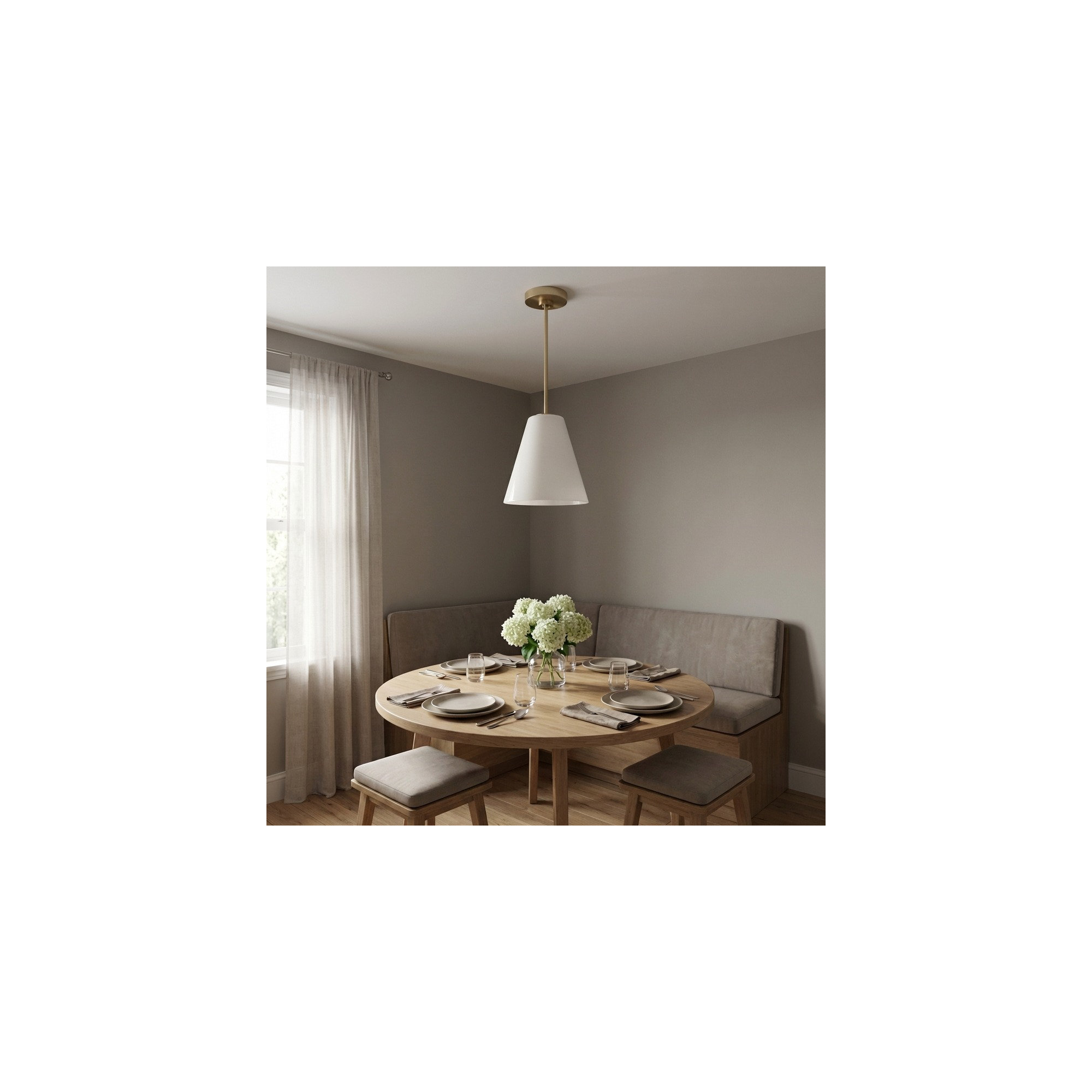 Hayden One Light Pendant, Satin Brass, White