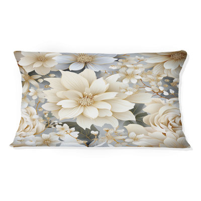 White Mandalas Chrysanthemum Boho Pattern III - Floral Printed Pillow