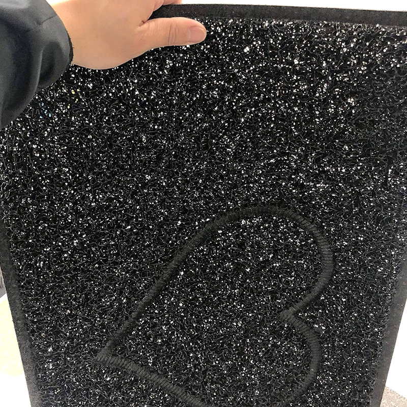 Heart Embossed Doormat in Black with Open Back, Rectangle 40 x 60cm