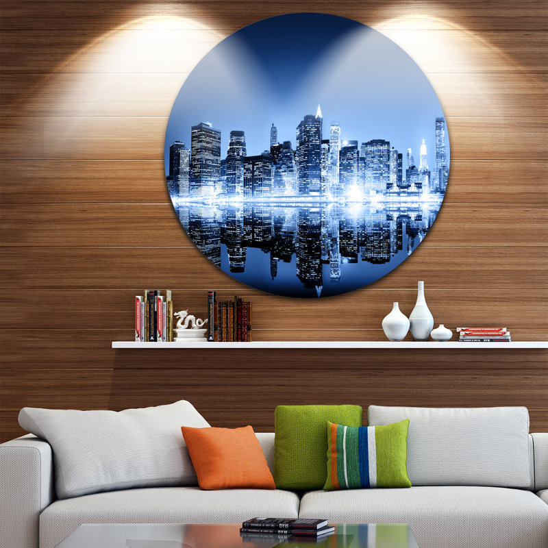 « night new york city mirrored », reproduction de photo sur métal, H 36 po x l 36 po x P 1 po