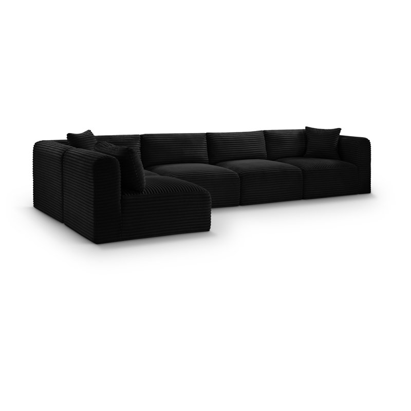 Canapé modulaire en L Carmean Performance, Tissu velours côtelé texturé noir, 3 sans accoudoirs, 2 en coin