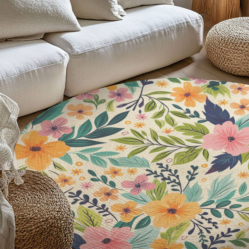 Tapis tressé Floral, Rond 5 pi
