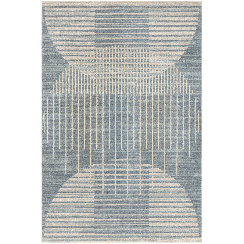 George Oliver Jeffs Machine Washable Blue Mid-Century Modern Indoor Rug, Rectangle 3'3" x 5'