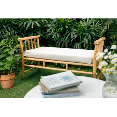 Kerfoot Beige Fabric Solid Bamboo Wood Bench