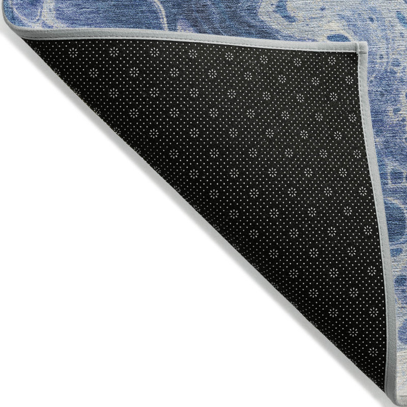 Tapis extérieur lavable abstrait bleu marine et ivoire 8 pi x 10 pi