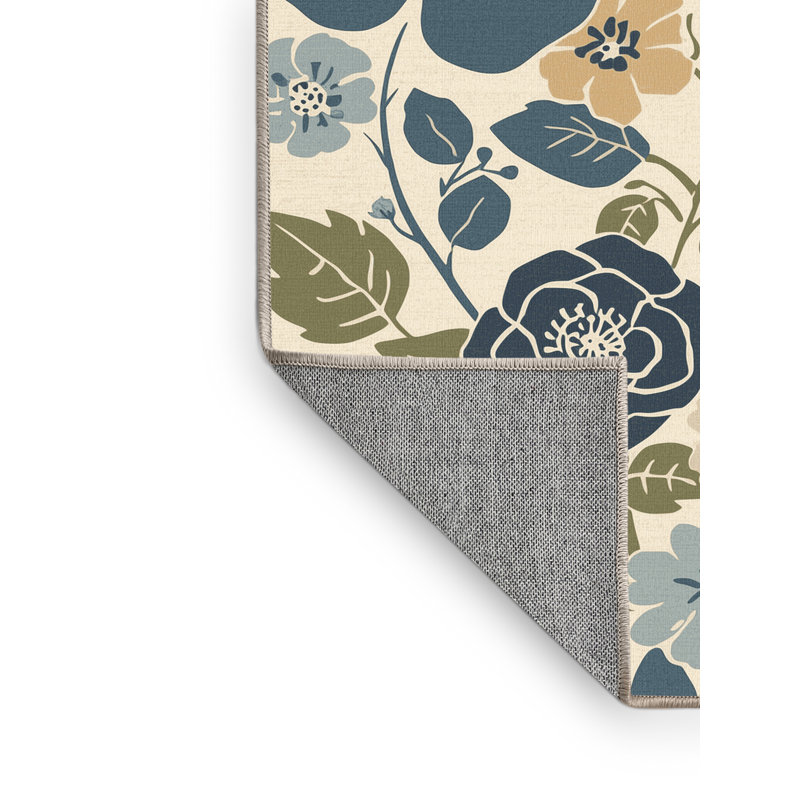 Tapis beige lavable à la machine à motif floral style chalet américain Osiyo, 4 x 2