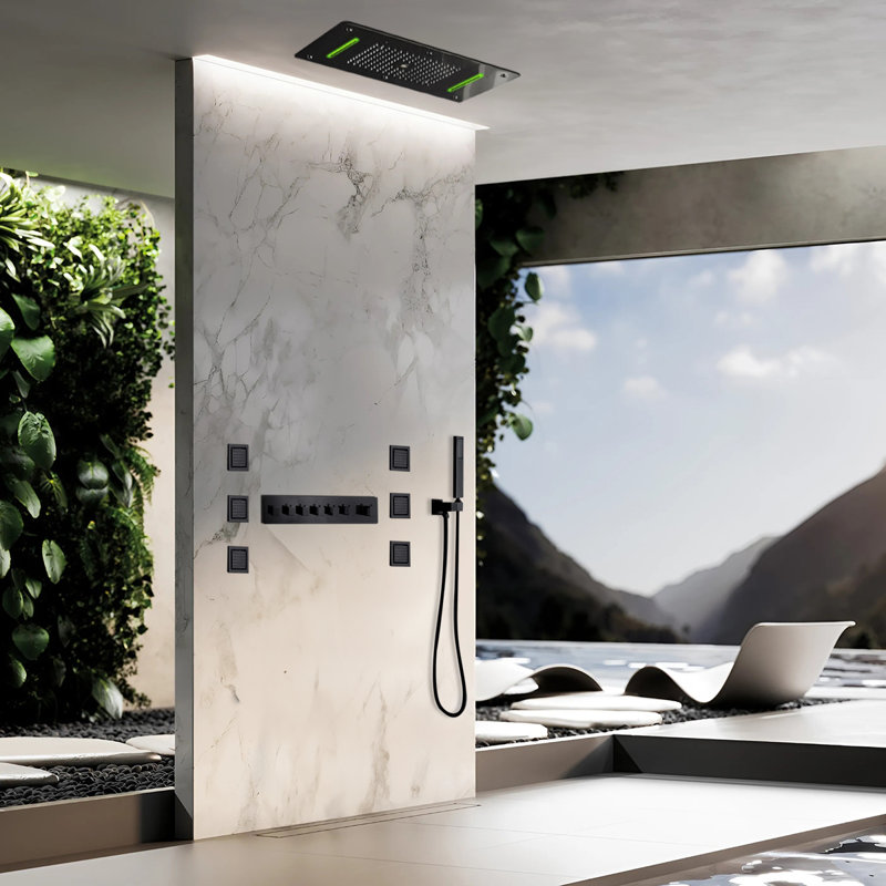 Savona 22 Inch Matte Black Digital Shower System with Rainfall Waterfall and Hand Shower