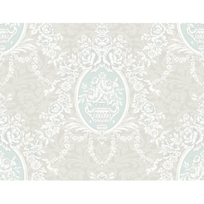 Seabrook Designs Mist Brynn Blooming Cameo Unpasted Wallpaper