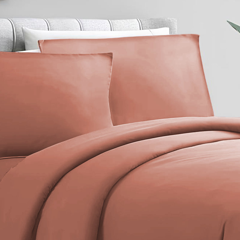 Humiston Solid Colour Duvet Cover Set with Pillowcases, Super King Duvet Cover + 2 Standard Pillowcases, Peach