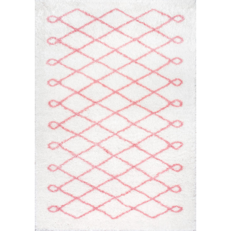 Tapis rose / blanc à poils longs Brocken, Rectangle 7 pi 10 po x 10 pi