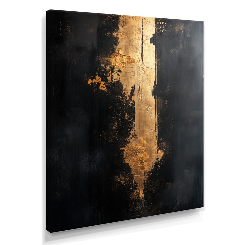 «Gold Rising Through Black II», art abstrait sur toile Glam, H 20 po x l 12 po, Wrapped Canvas