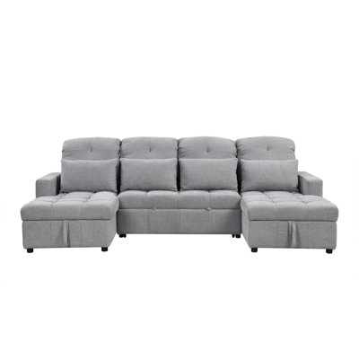 110.2" Oversized U-Shaped Sofa Versatile Sectional Sofa Pull-Out Sofa Bed With Double Storage Chaise Lounges And Two USB Ports For Living Room,Gray