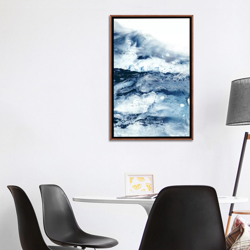 Reproduction d’art, "Indigo Tides I" par Ethan Harper, H 40 po x l 26 po x P 1,5 po, Toile avec cadre en bois brun classique