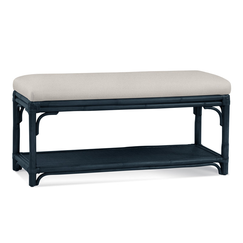 Summer Retreat Wicker Shelf Storage Bench, Antique Black, White Textured Performance; 0865-91