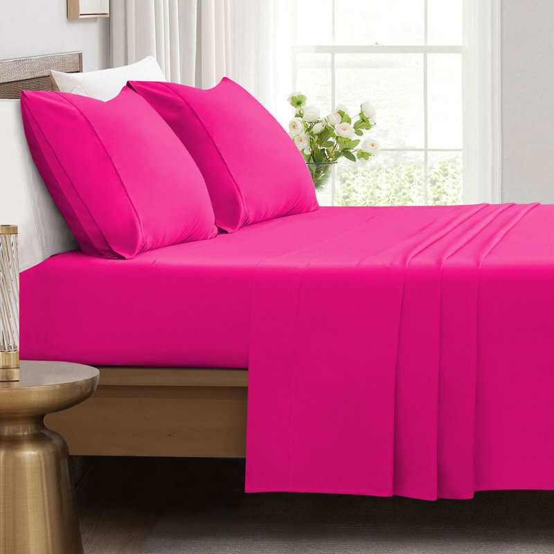 Ensemble de draps en microfibre brossée douce Hotel Luxury avec draps et taies d'oreiller très doux, Rose