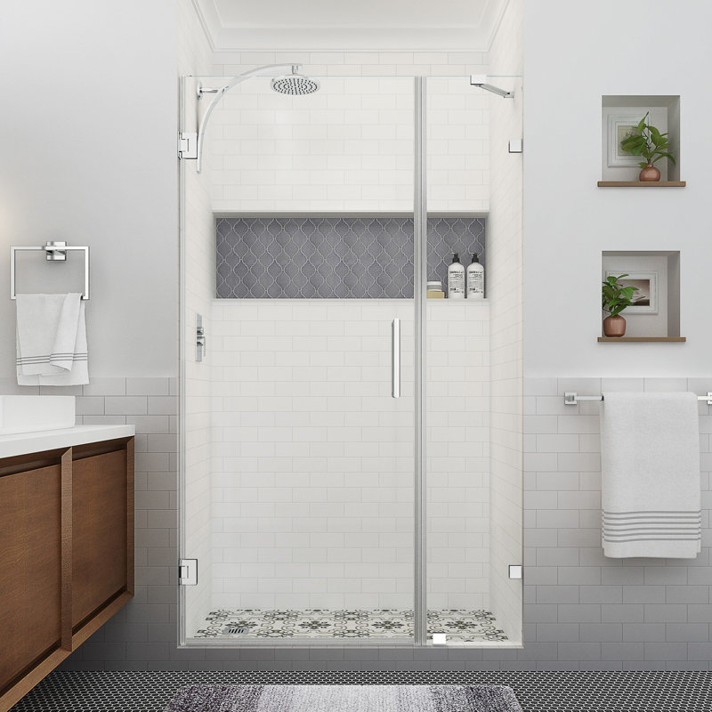 Nautis XL 43.25 - 44.25 in. W x 80 in. H Hinged Frameless Shower Door with Clear StarCast Glass, Chrome