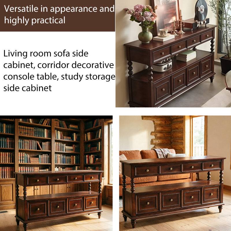 Console 55,12 po en bois de frêne brun foncé rétro, H 35,43 po x l 62,99 po x P 15,75 po