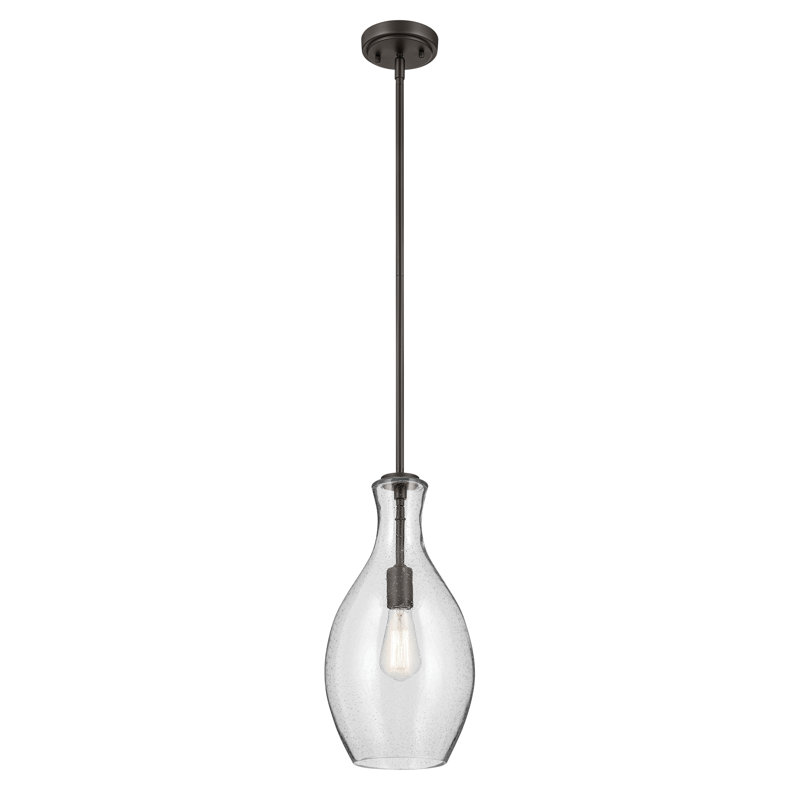 Luminaire suspendu en forme de cloche à 1 lumière 17,75 po avec verre bullé transparent, Bronze
