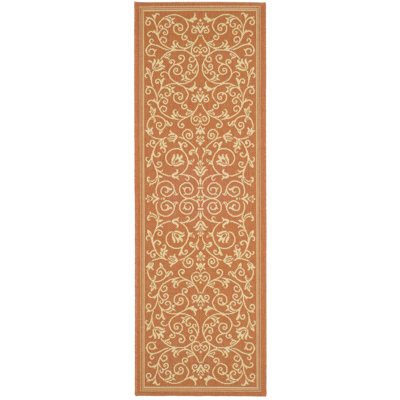 Arneshia Floral Terracotta/Natural Area Indoor/Outdoor Area Rug