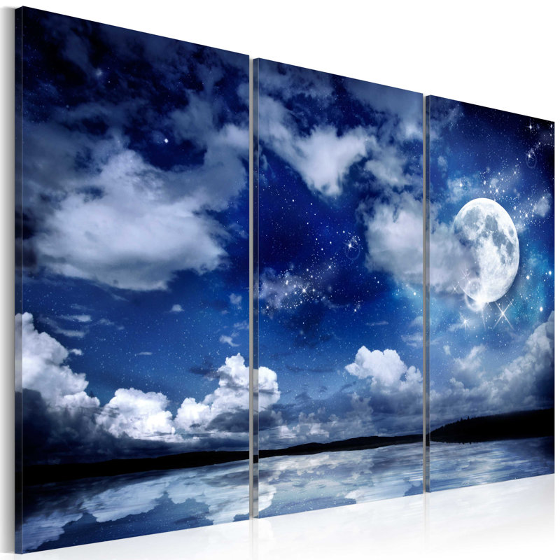 The Sea At Night - 3 Piece Wrapped Canvas Painting, 60cm H x 90cm W
