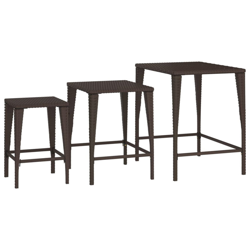 Garden Nesting Tables 3 Pcs Poly Rattan, Brown
