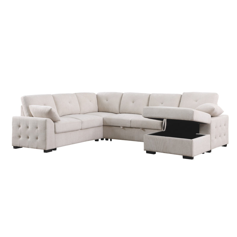 Bentley Modern Style Modular Sectional Unique Layout Made With Corduroy Fabric And Wood Setup-2, White Corduroy