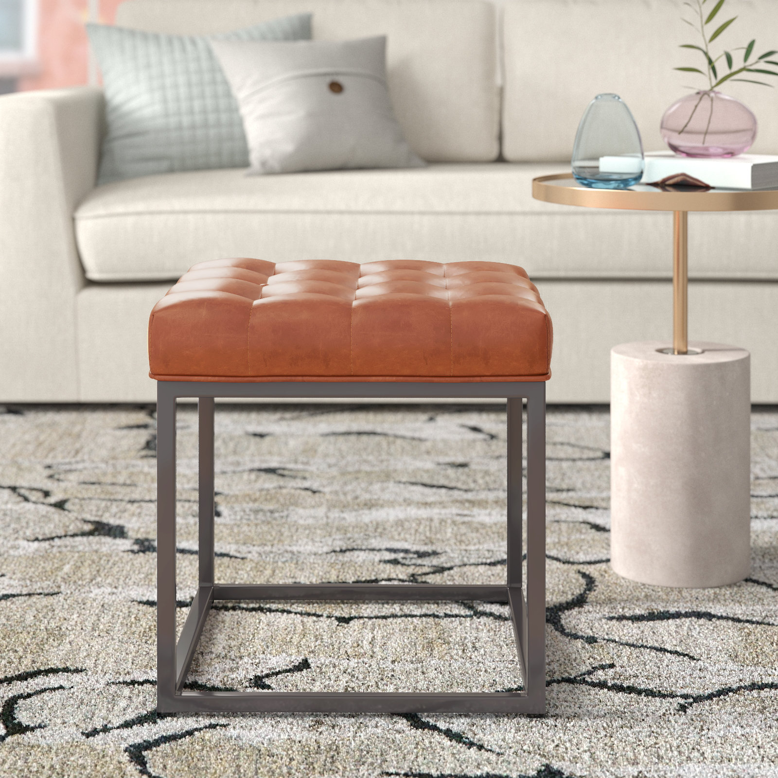 Wade Logan Bhorelal Wide Faux Leather Tufted Square Standard Ottoman  Reviews Wayfair Canada - Main Image