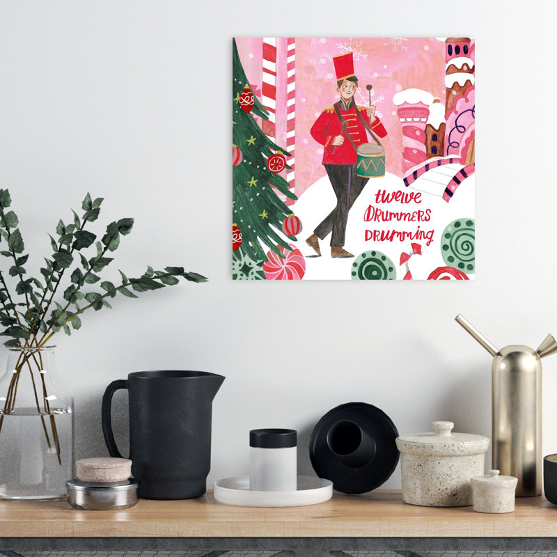 «Tw Douze Drummers Drumming Christmas Abstract Contemporary Christmas Tree Winter», impression d'art mural, 18" H x 18" W