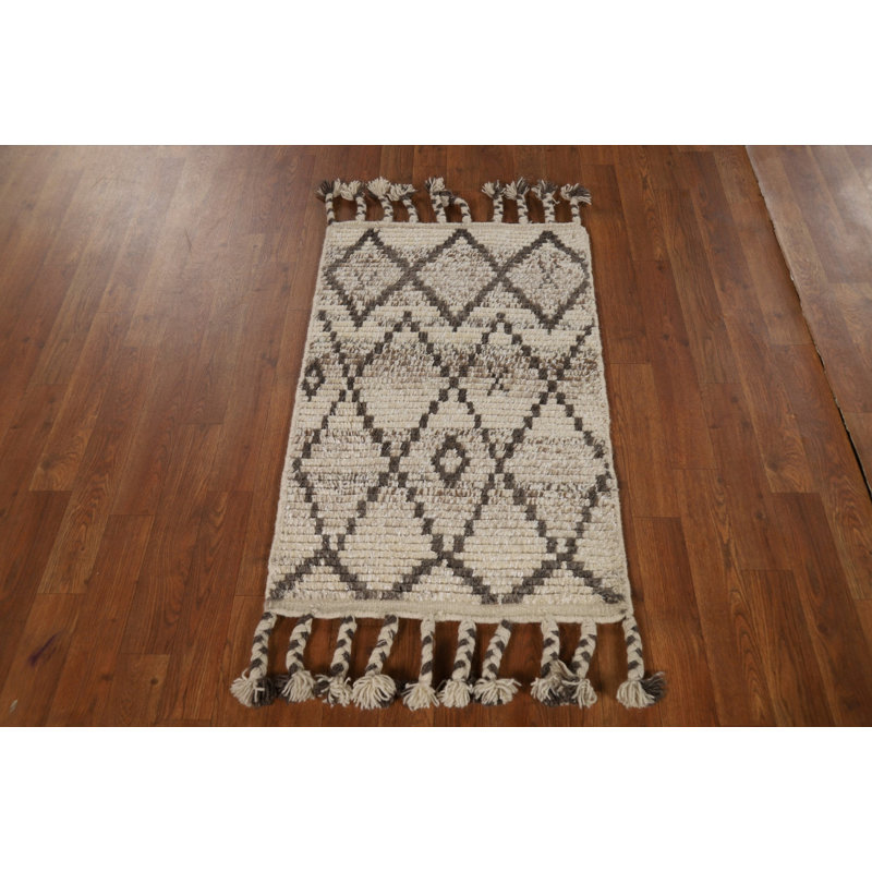 Geometric Wool Moroccan Oriental Rug 2x3