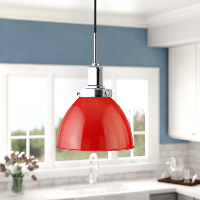 Luminaire suspendu en forme de dôme à 1 lumière Madison, Rouge / nickel poli