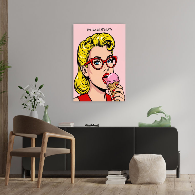 «Retro Girl Gelato», art mural rétro, H 36 po x l 24 po