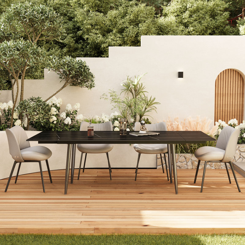 Trakia 62.9 In To 94.4 In  Black Sintered Stone Tabletop, Suitable For 8-10 People Dining