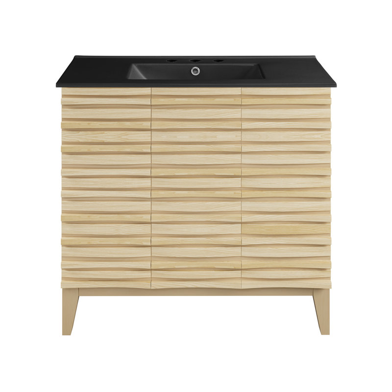 Cascade 36 in. Natural oak Bathroom Vanity With Black, 3-Hole Ceramic Sink Top, Natural Oak, Black