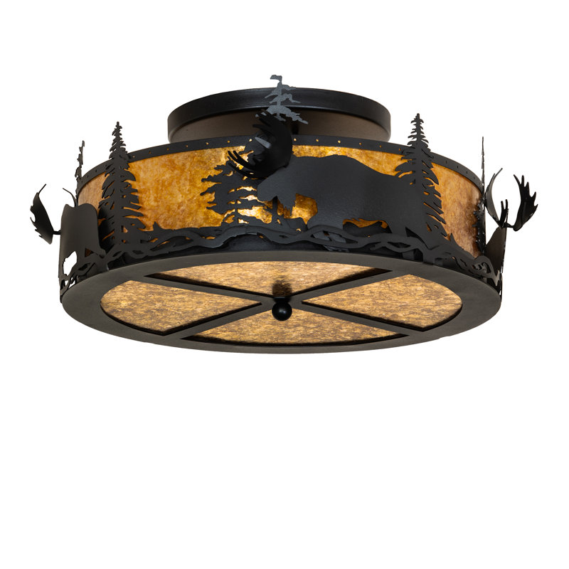 24" Wide Moose At Dusk Flushmount