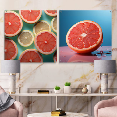 Grapefruit Gradient - fruits, art mural acrylique sur verre, ensemble de 2