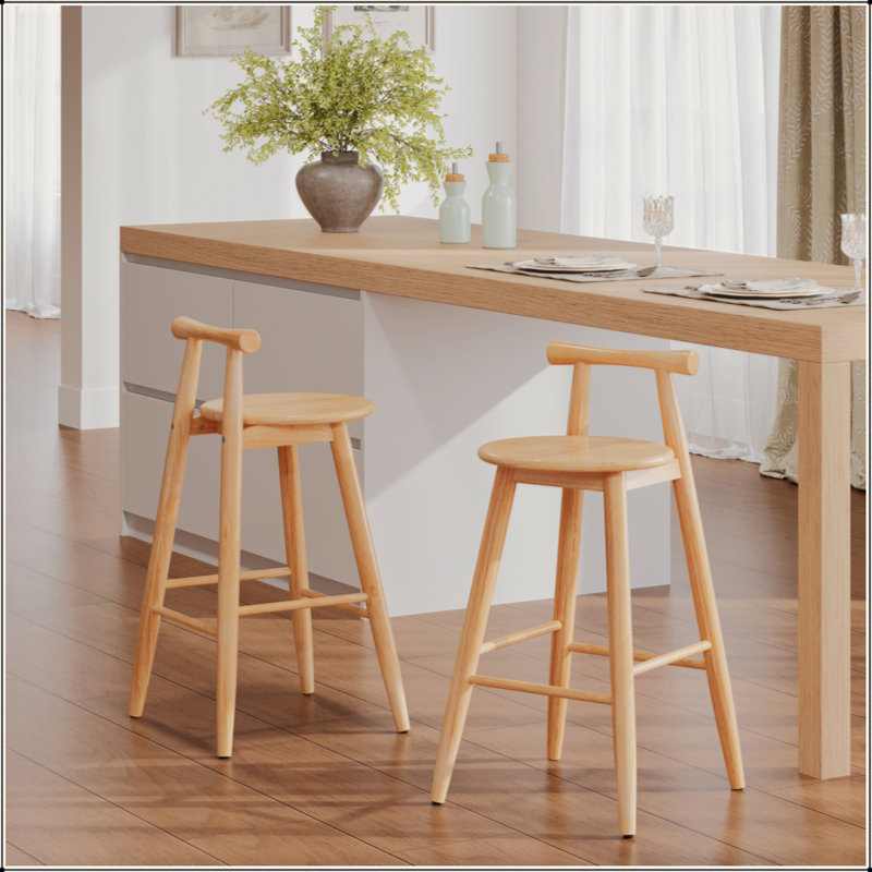 Tabouret de bar d'intérieur en bois d'hévéa, ensemble de 2