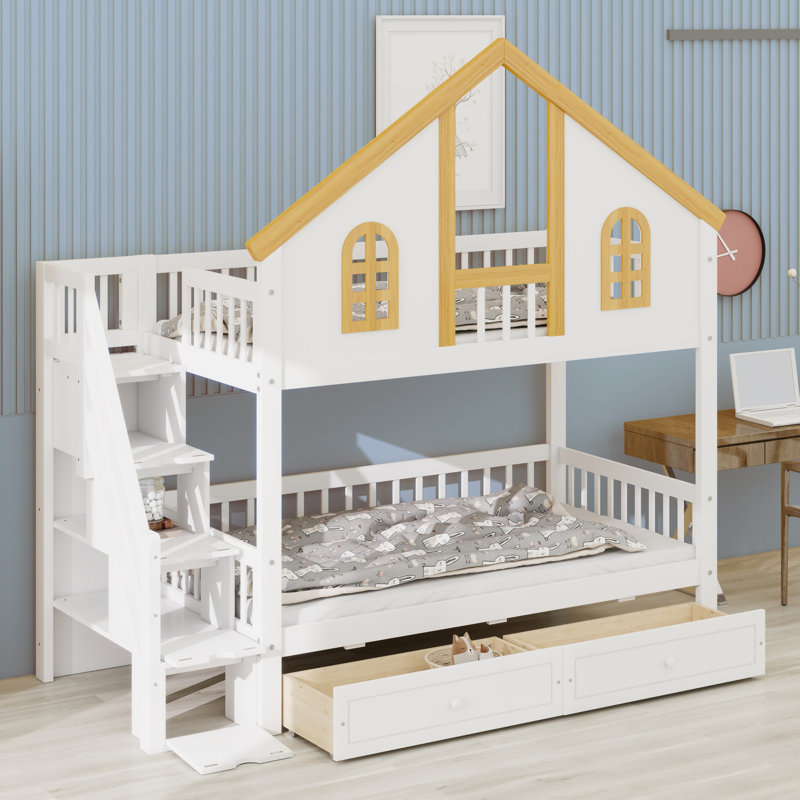 Lit superposé Adventure House avec fenêtre, détails de toit, tiroirs spacieux