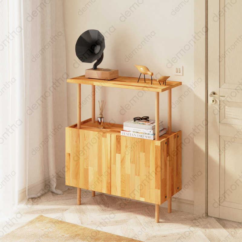 Marceille 3-Shelf Modern Buffet With Cabinet – Solid Wood Storage Sideboard