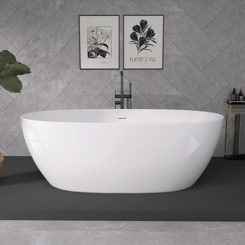 67 Inch Acrylic Freestanding Bathtub Modern Soaking Tub Overflow and Drain
