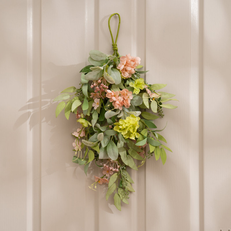 55cm Pink and Green Hydrangea Teardrop Swag
