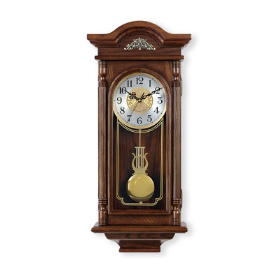 European Style Pendulum Chime Wall Clock, Solid Wood, Metal & Glass for Home Decor
