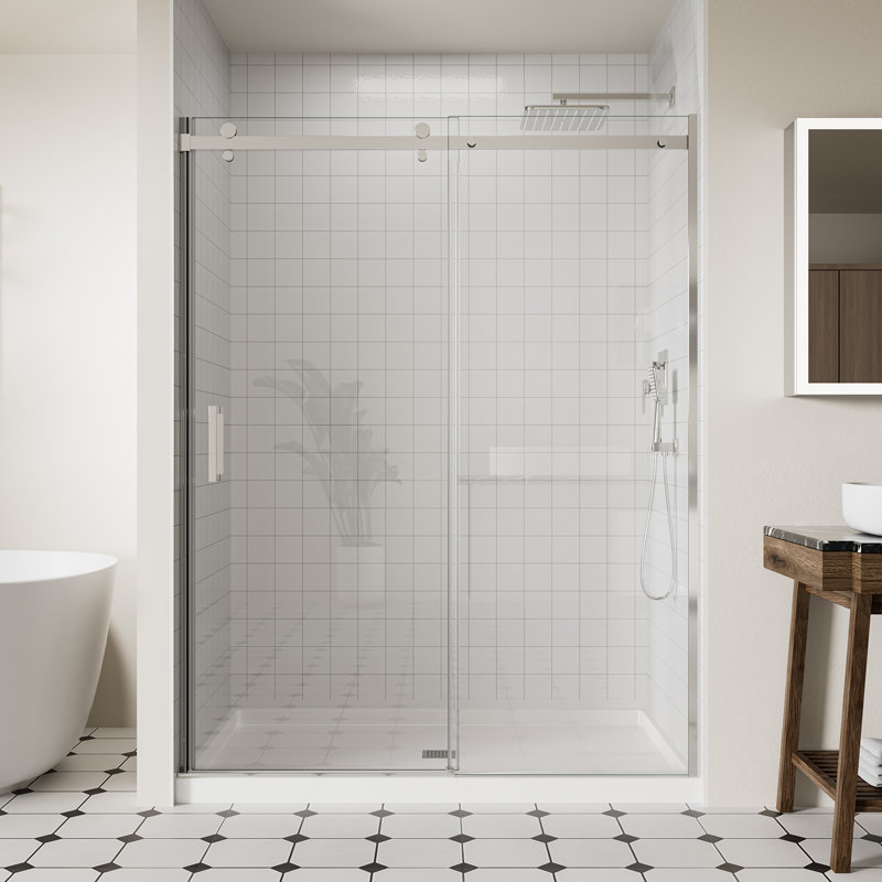 56-60" W x 74" H Frameless Sliding Shower Door, Shower Glass Door with 5/16" (8mm) Clear SGCC Tempered Glass, Chrome Finish Shower Doors, Reversible Installation