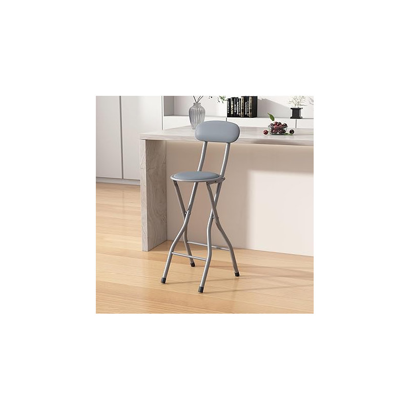 Upholstered Counter Stool with Metal Frame, Grey