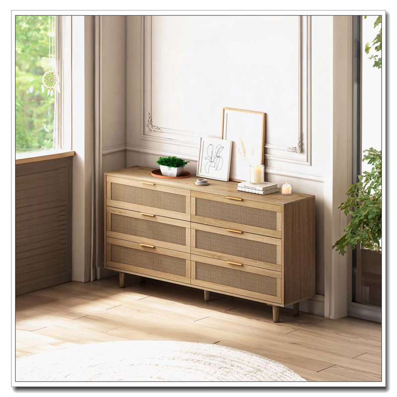 Commode 6 tiroirs Acceent, Naturel, H 29,53 po x l 59,06 po x P 15,75 po