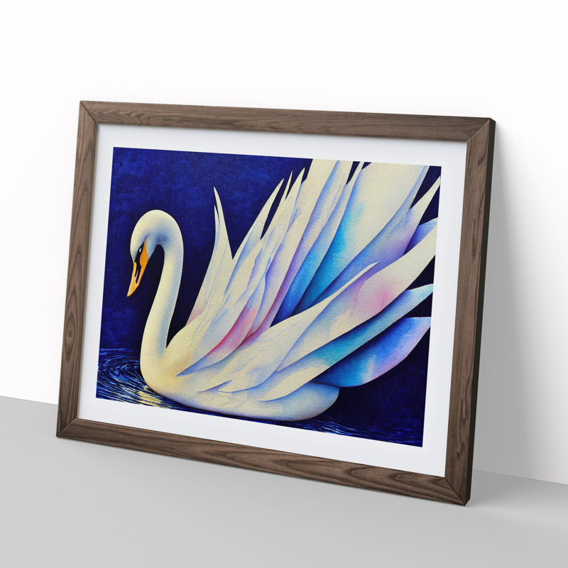 Magical Swan Vol.1 - Single Picture Frame Painting, Walnut, 46cm H x 64cm W x 2cm D