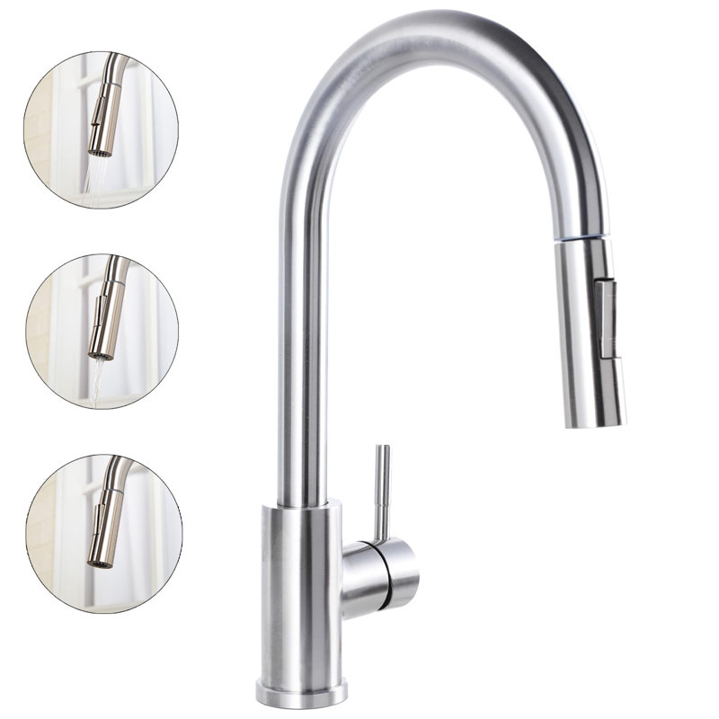 Brushed Nickel Kitchen Sink Faucet With Pull Down Sprayer, Brushed Nickel